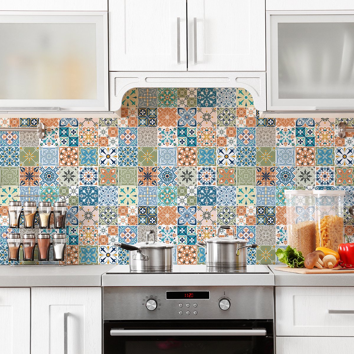 Ambiance Sticker Muurstickers - Zelfklevende tegelmuurstickers voor keuken en badkamer - 30 VIERA tegelstickers - 30 stickers 20x20cm Multi color