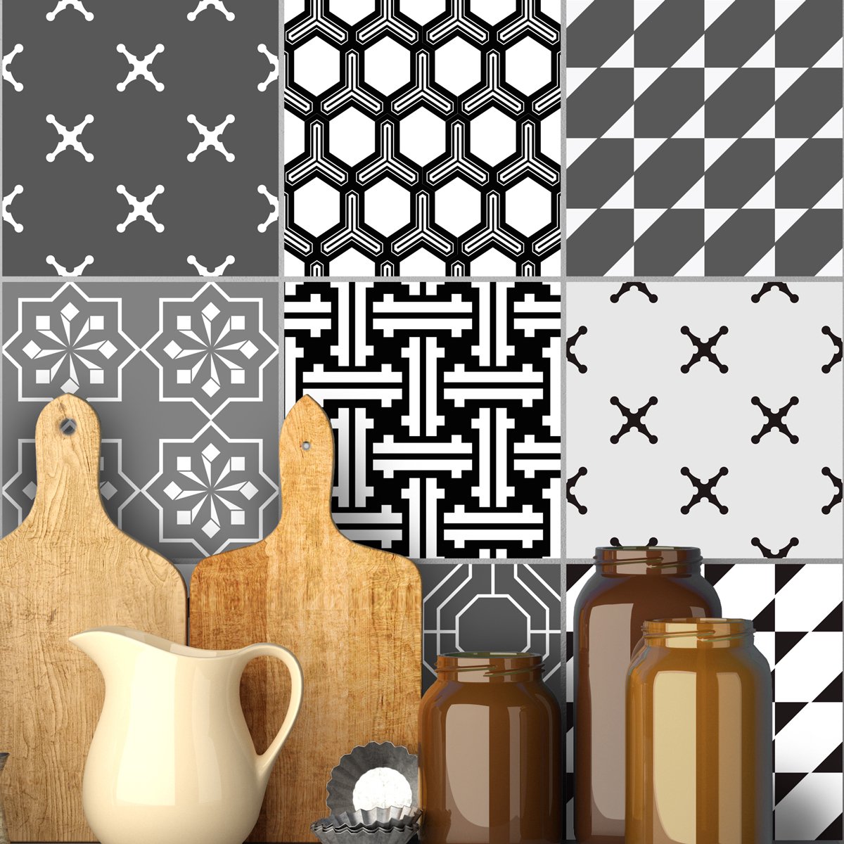 Ambiance Sticker Zelfklevende tegelmuurstickers voor keuken en badkamer - 9 tegelstickers, Azulejos Pesaro-stijl - 9 stickers, 10x10 cm Multi color