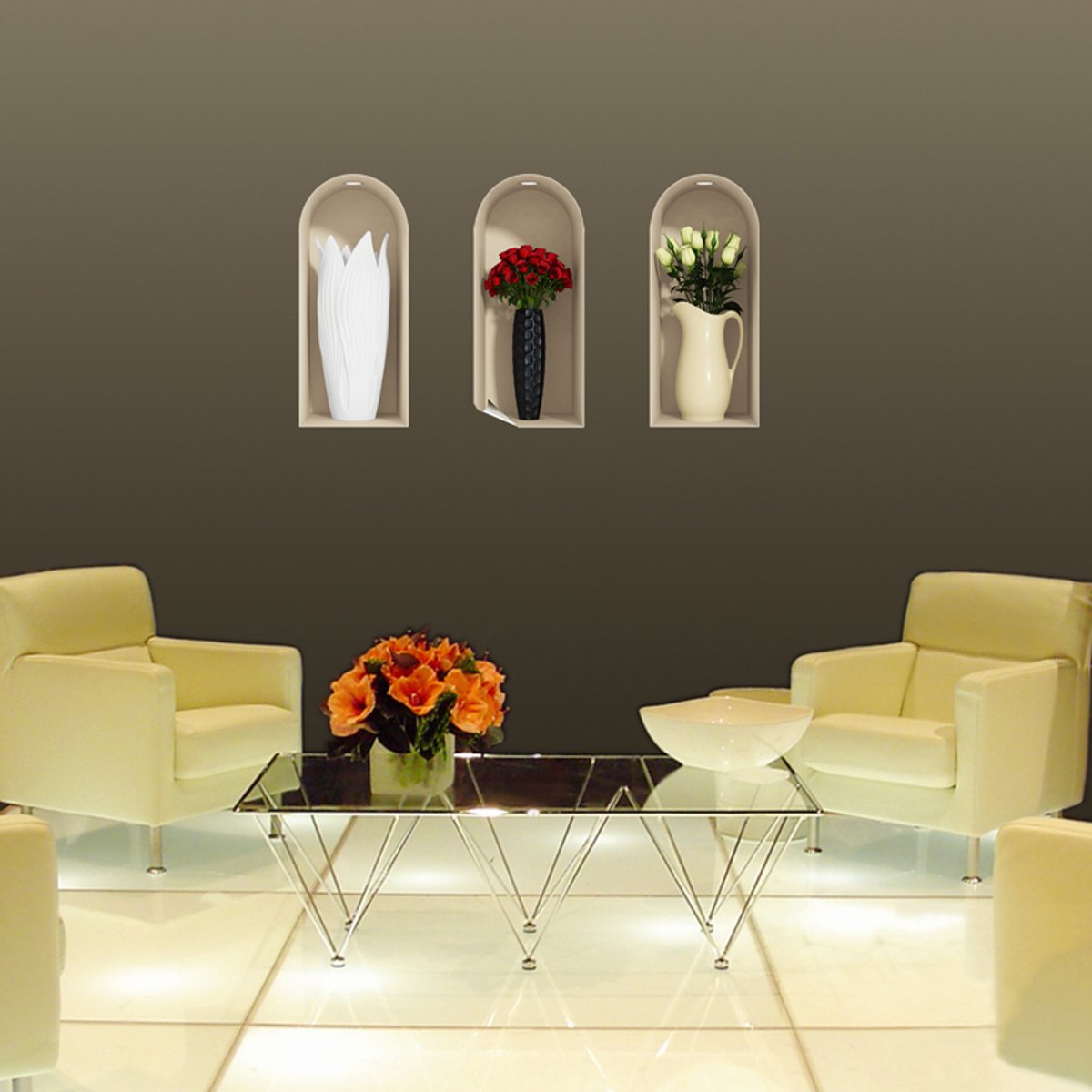 Ambiance Sticker Sticker met 3D-effect, witte en rode rozen, 1 60 x 90 cm Multi color