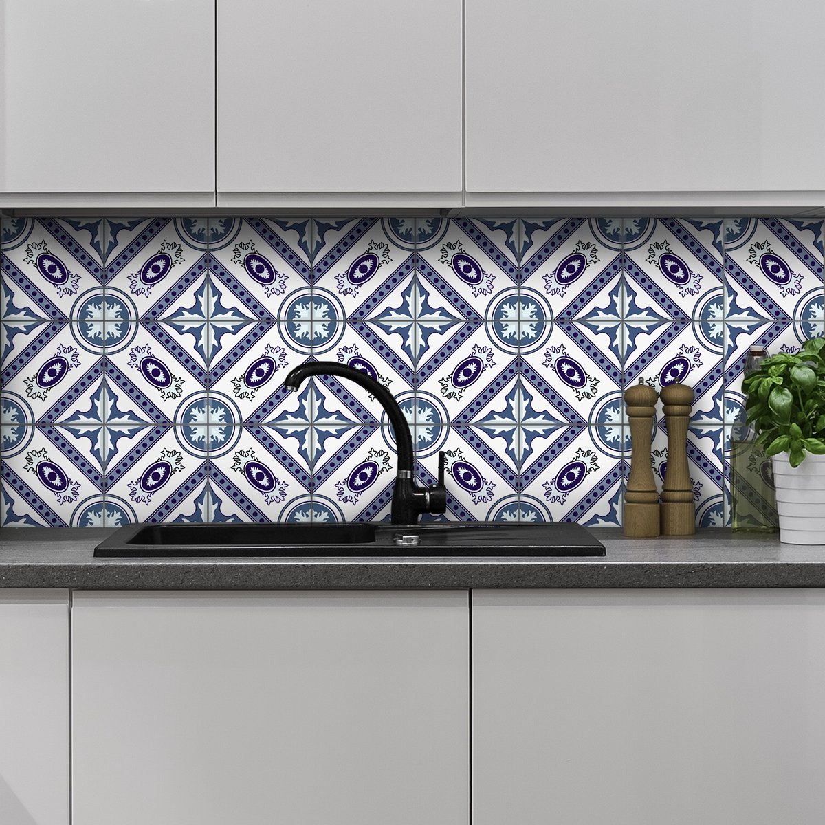 Ambiance Sticker Zelfklevende tegelmuurstickers voor keuken en badkamer - 24 Cristiano Azulejos cementtegelstickers - 24 stickers, 20x20cm Multi color
