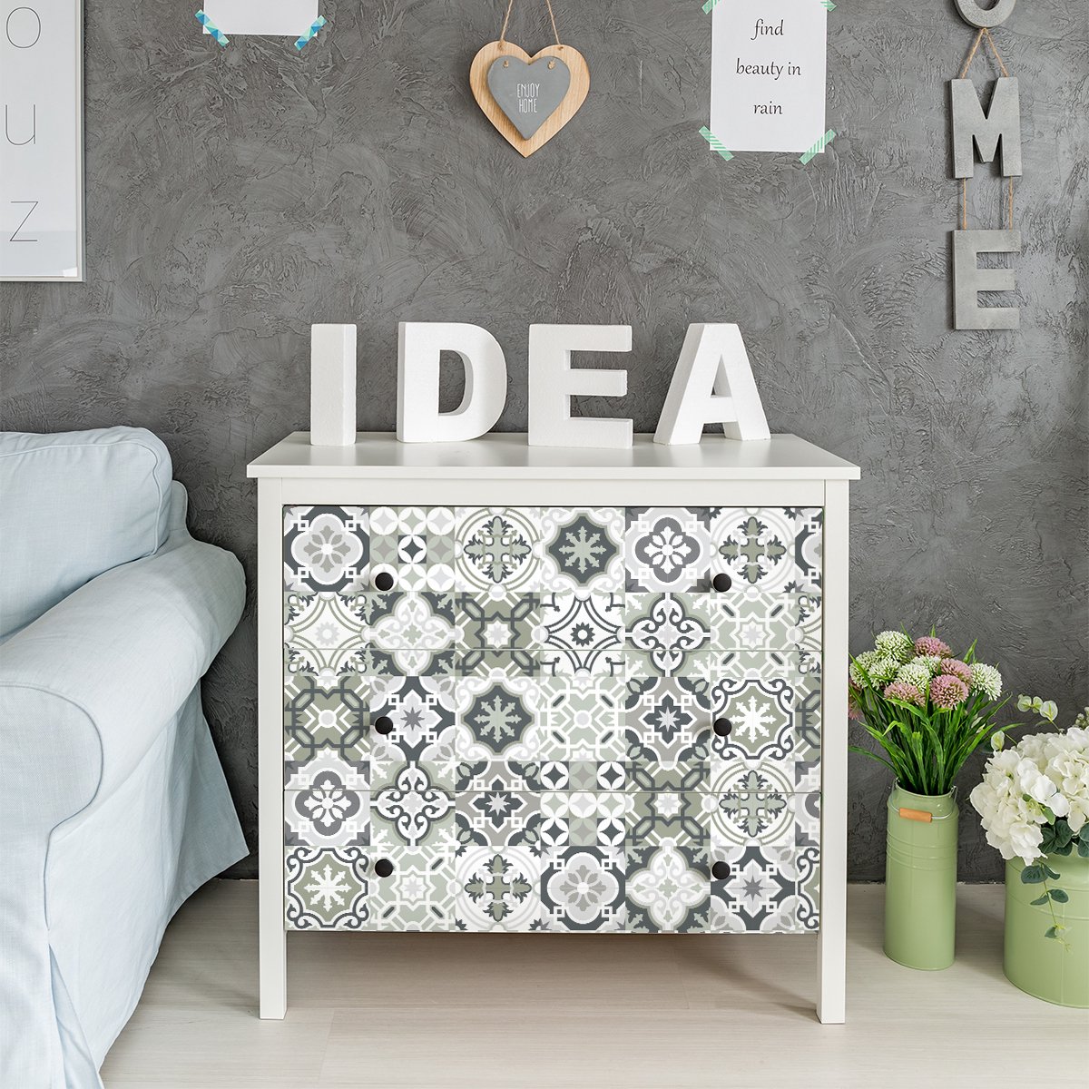 Ambiance Sticker Meubeldecoratiestickers - Zelfklevende stickers voor keuken en woonkamer - 30 Evelyna meubeltegelstickers - 30 stickers 20x20cm Multi color