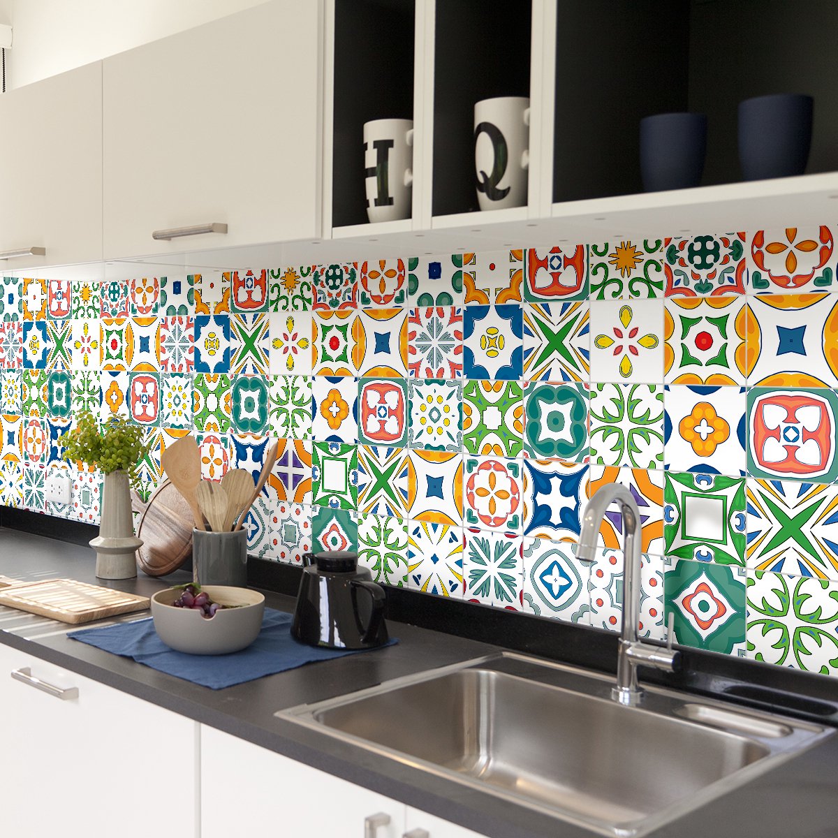 Ambiance Sticker Zelfklevende tegelmuurstickers voor keuken en badkamer - 60 Joana Azulejos tegelstickers - 60 stickers 20x20cm Multi color