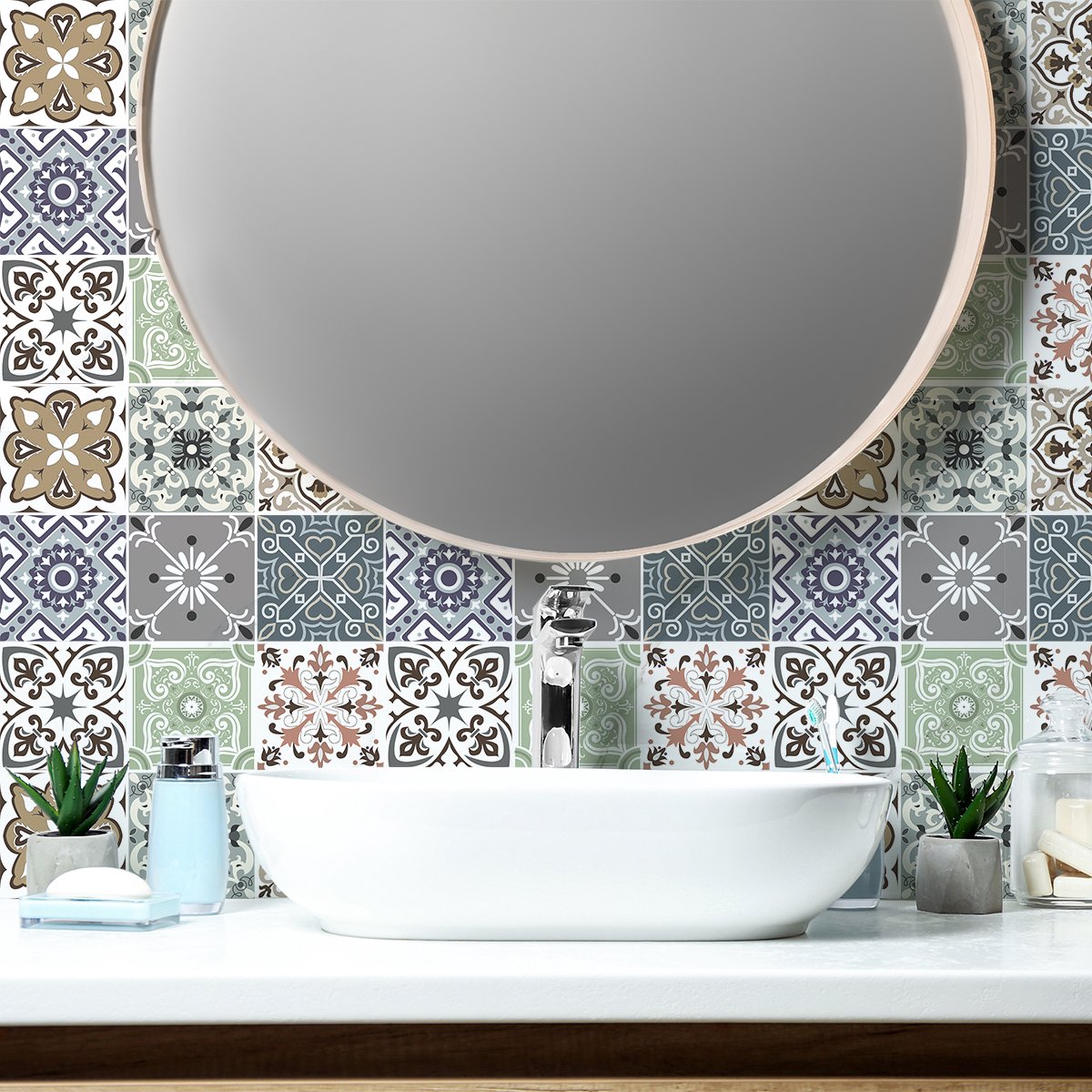 Ambiance Sticker Muurstickers - Zelfklevende tegelmuurstickers voor keuken en badkamer - 9 Ostuni tegelstickers - 9 stickers 10x10cm Multi color