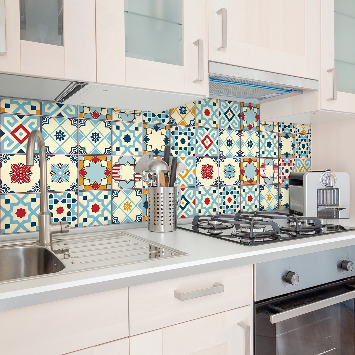 Ambiance Sticker Zelfklevende tegelmuurstickers voor keuken en badkamer - 9 AZULEJOS VINCENTO tegelstickers - 9 stickers 10x10cm Multi color