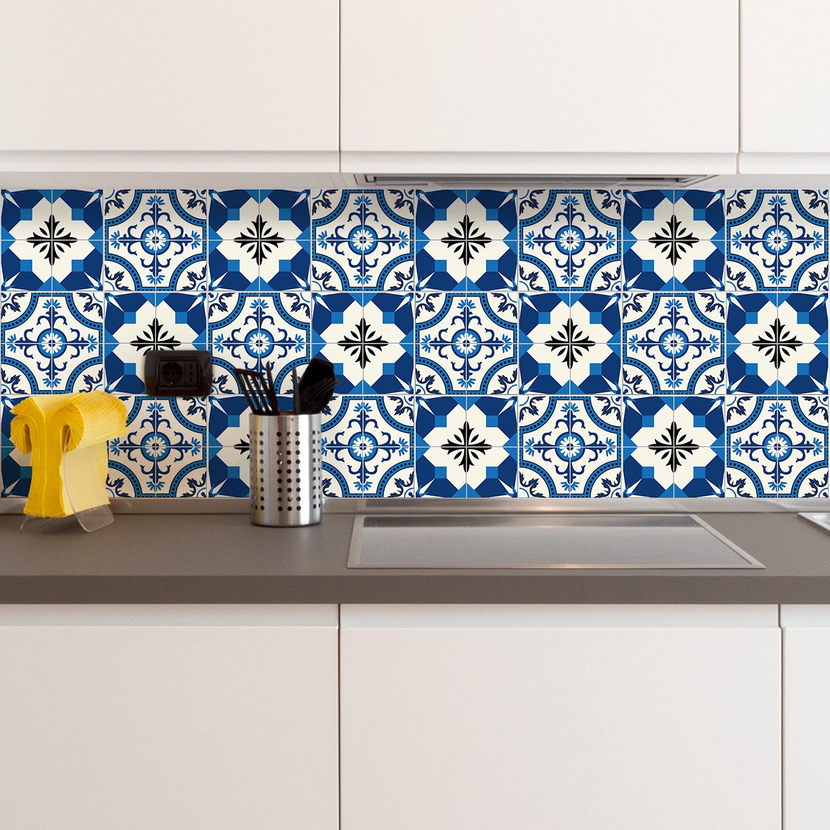 Ambiance Sticker Zelfklevende tegelmuurstickers voor keuken en badkamer - 24 Azulejos Zina tegelstickers - 24 stickers 20x20cm Multi color