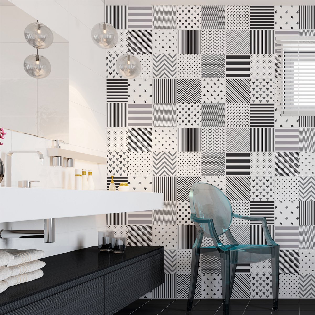 Ambiance Sticker Zelfklevende muurtegelstickers voor keuken en badkamer - 24 Scandinavische cementtegelstickers - 24 stickers 10x10cm Multi color