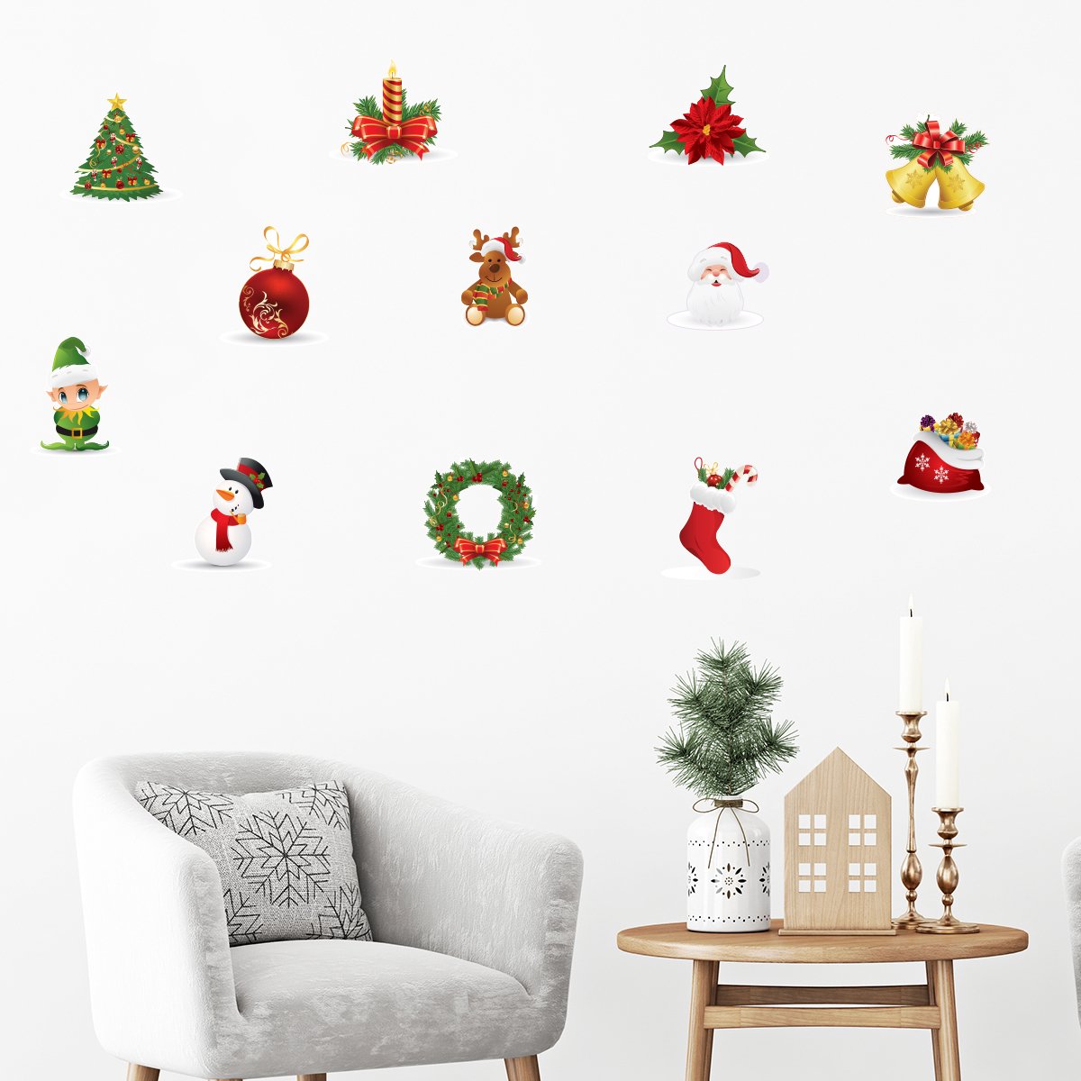 Kerststickers, kerstversieringen - zelfklevende kerststickers - feestdecoraties - 30x35cm