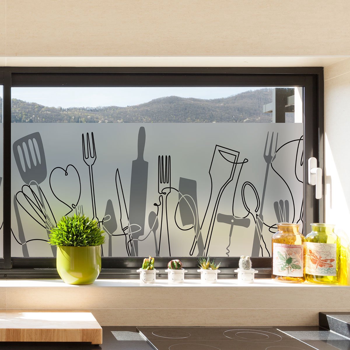 Privacy raamfolie - Keukengerei - Stickers voor ramen en douchedeuren - 40x200cm