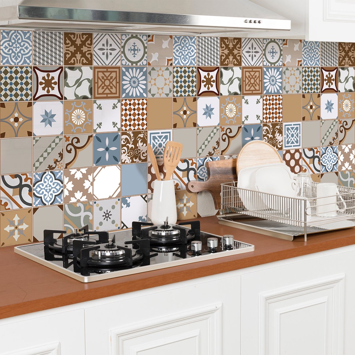 Ambiance Sticker Zelfklevende tegelmuurstickers voor keuken en badkamer - 24 YERKO Azulejos tegelstickers - 24 stickers 10x10cm Multi color