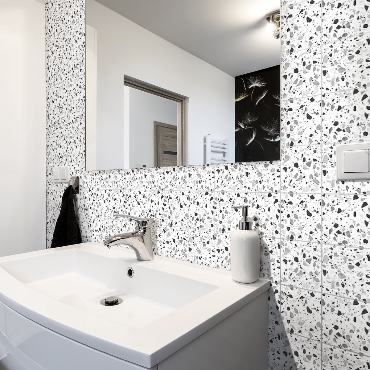 Ambiance Sticker Zelfklevende tegelmuurstickers voor keuken en badkamer - 24 terrazzo tegelstickers - 24 stickers, 20x20cm Multi color