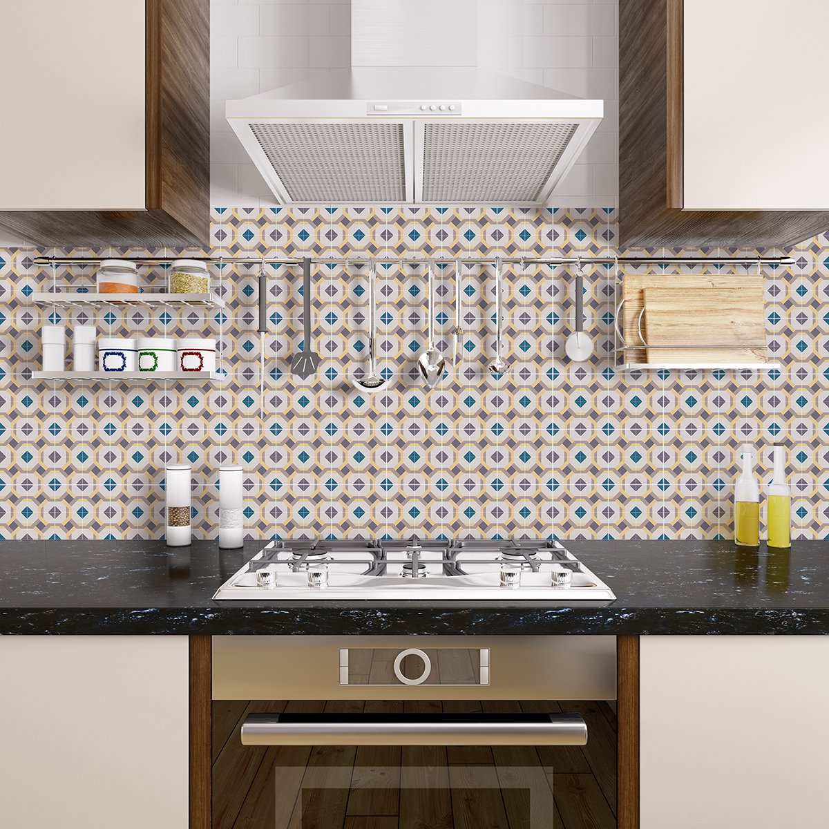 Ambiance Sticker Zelfklevende tegelmuurstickers voor keuken en badkamer - 60 Azulejos Ezequiel tegelstickers - 60 stickers 20x20cm Multi color