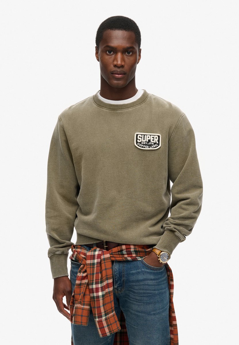 Superdry Mechanic sweatshirt met ronde hals en losse pasvorm Heren Truien Olijf