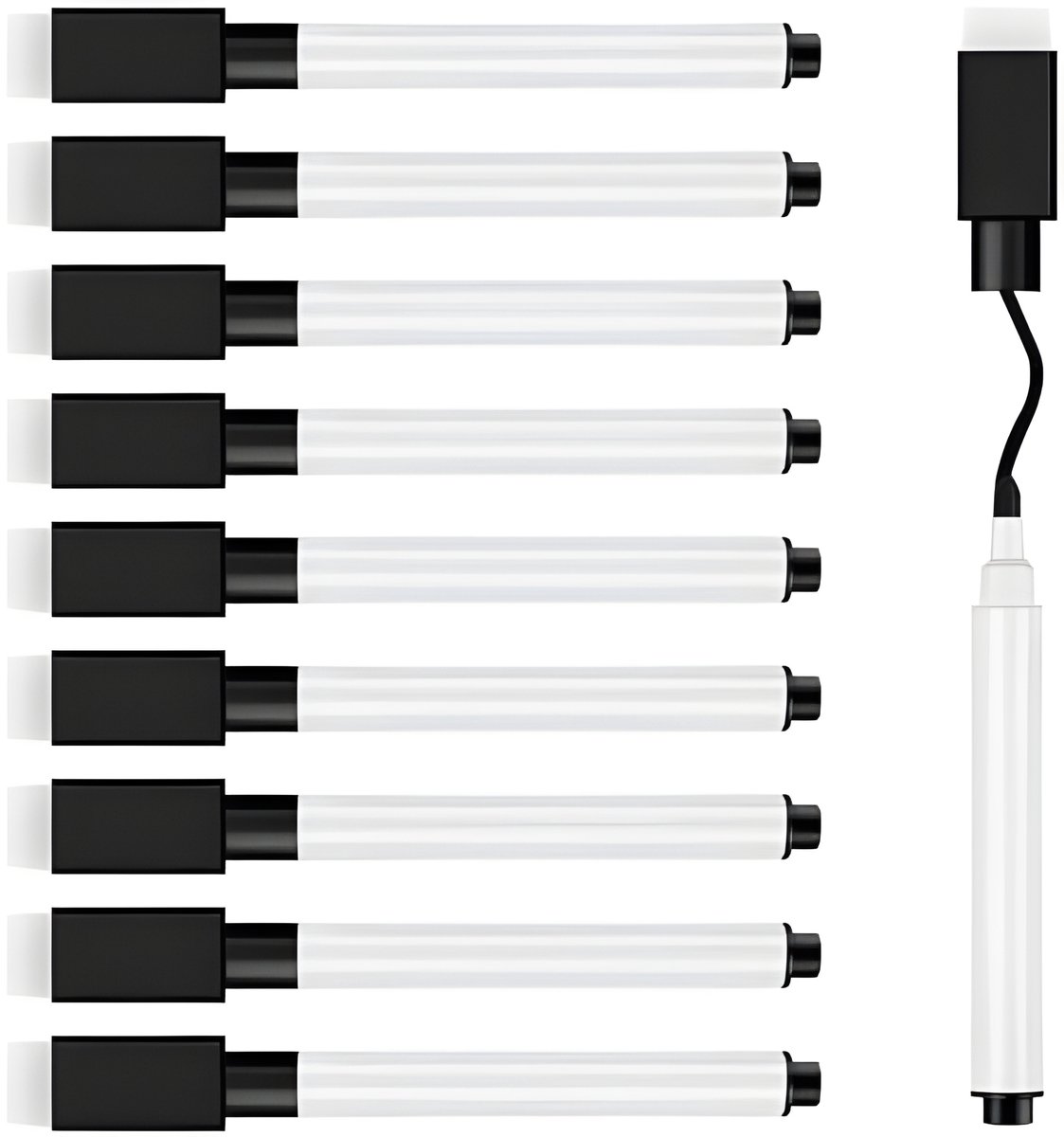 Whiteboard Marker 10 stuks, whiteboardstiften, magnetisch, zwarte foliestift, afwasbaar met gum, afwisbare stiften met fijne punt voor thuis, school, kantoor