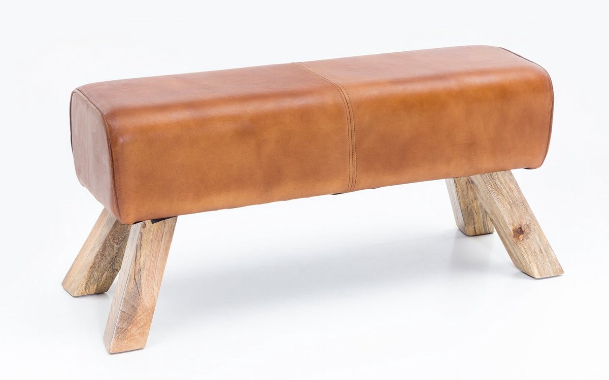 Leren Bankje Schoenenbank (Hout & Echt Leer) - Poef met opbergruimte - Opbergbankje - Zitbankje Slaapkamer / Woonkamer / Hal met Opslagruimte - Industrieel Bankje - Halbankje Hal Decoratie - Entree Meubilair (90 cm x 30 cm x 43 cm)