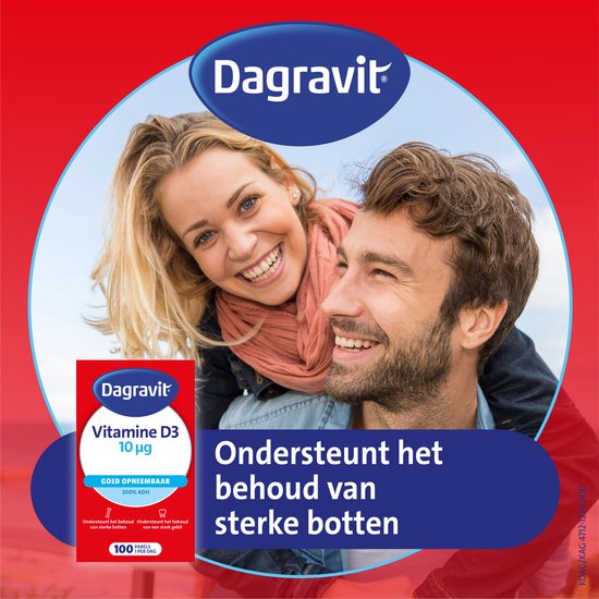 Dagravit Vitamine D 10µg parels - Ondersteunt het behoud van sterke botten en een sterk gebit - Goed opneembaar door de oliebasis - 100 parels