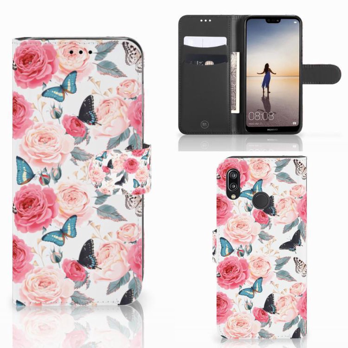 Samsung Galaxy A30 Hoesje Butterfly Roses