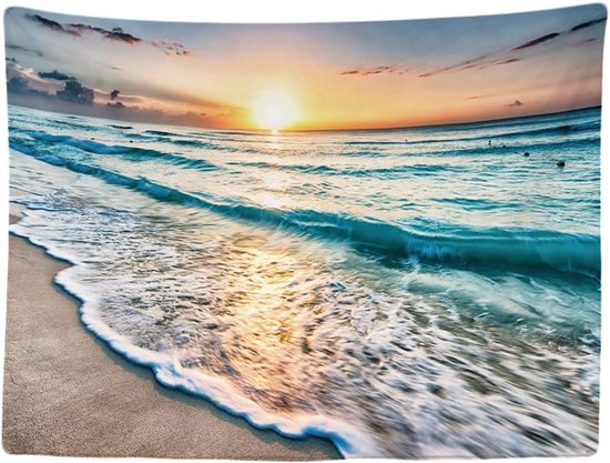 Ulticool Wandkleed 200x150 cm - Zee Strand Natuur - met Bevestigingspinnen - voor Binnen - Wandtapijt Wanddoek Stof Poster Backdrop Frame Decoratie Woonkamer - Aesthetic Room Decor - Complete Slaapkamer Voor Volwassen - Cadeau Tiener Meisje