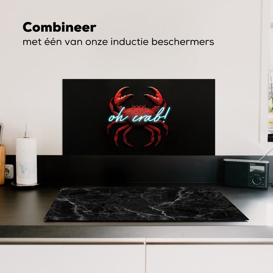 Crédence de Cuisinière en Aluminium 60x30 cm - Crabe - Rouge - Néon - Citation - Écran Pare-éclaboussures pour Plaque de Cuisson - Protection Murale