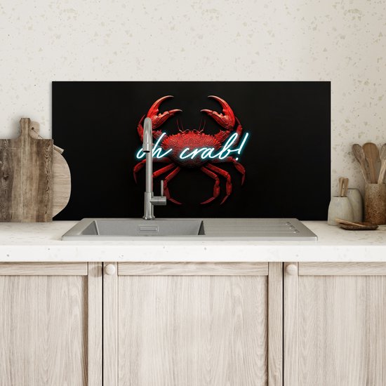 Crédence de Cuisinière en Aluminium 60x30 cm - Crabe - Rouge - Néon - Citation - Écran Pare-éclaboussures pour Plaque de Cuisson - Protection Murale