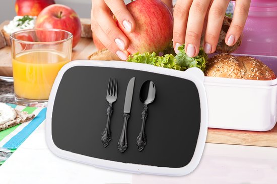 Boîte à pain blanche - Lunchbox Couverts - Noirs - Boîte à lunch 18x12x6 cm