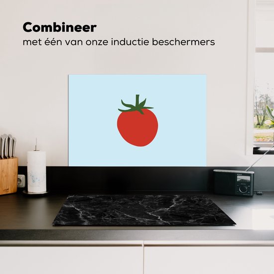 Crédence de Cuisinière en Aluminium 70x50 cm - Rouge - Tomate - Légume - Écran Pare-éclaboussures pour Plaque de Cuisson - Protection Murale