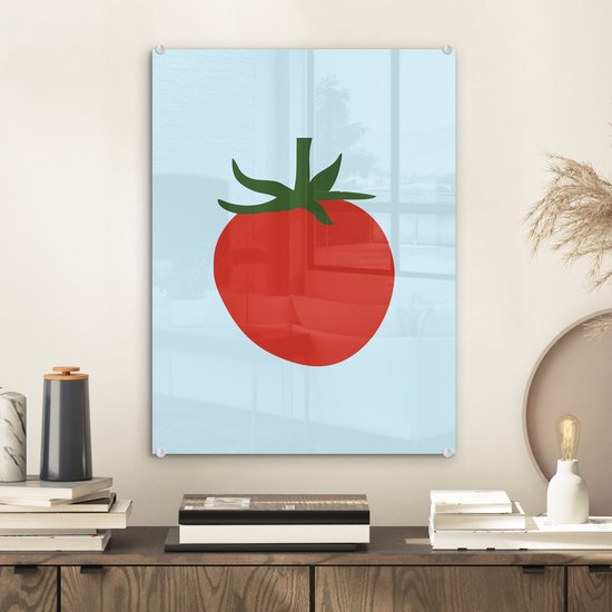 MuchoWow® Tableau sur verre 30x40 cm - Peinture acrylique sur verre - Rouge - Tomate - Légume - Photo sur verre - Décoration murale salon - Décoration murale chambre - Peintures