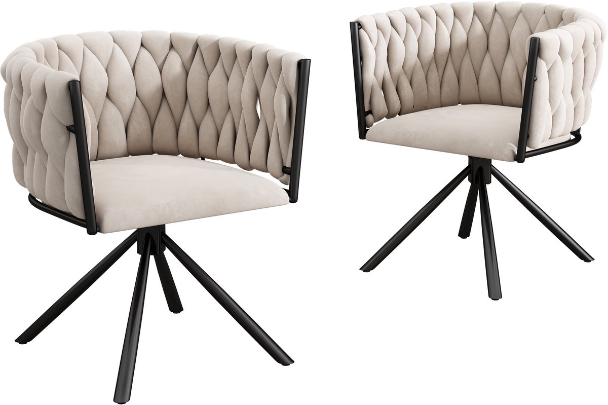 Merax Velvet Eetkamerstoelen - Set van 2 - Draaibaar 360° - Beige - Luxe & Comfort - Metalen Poten