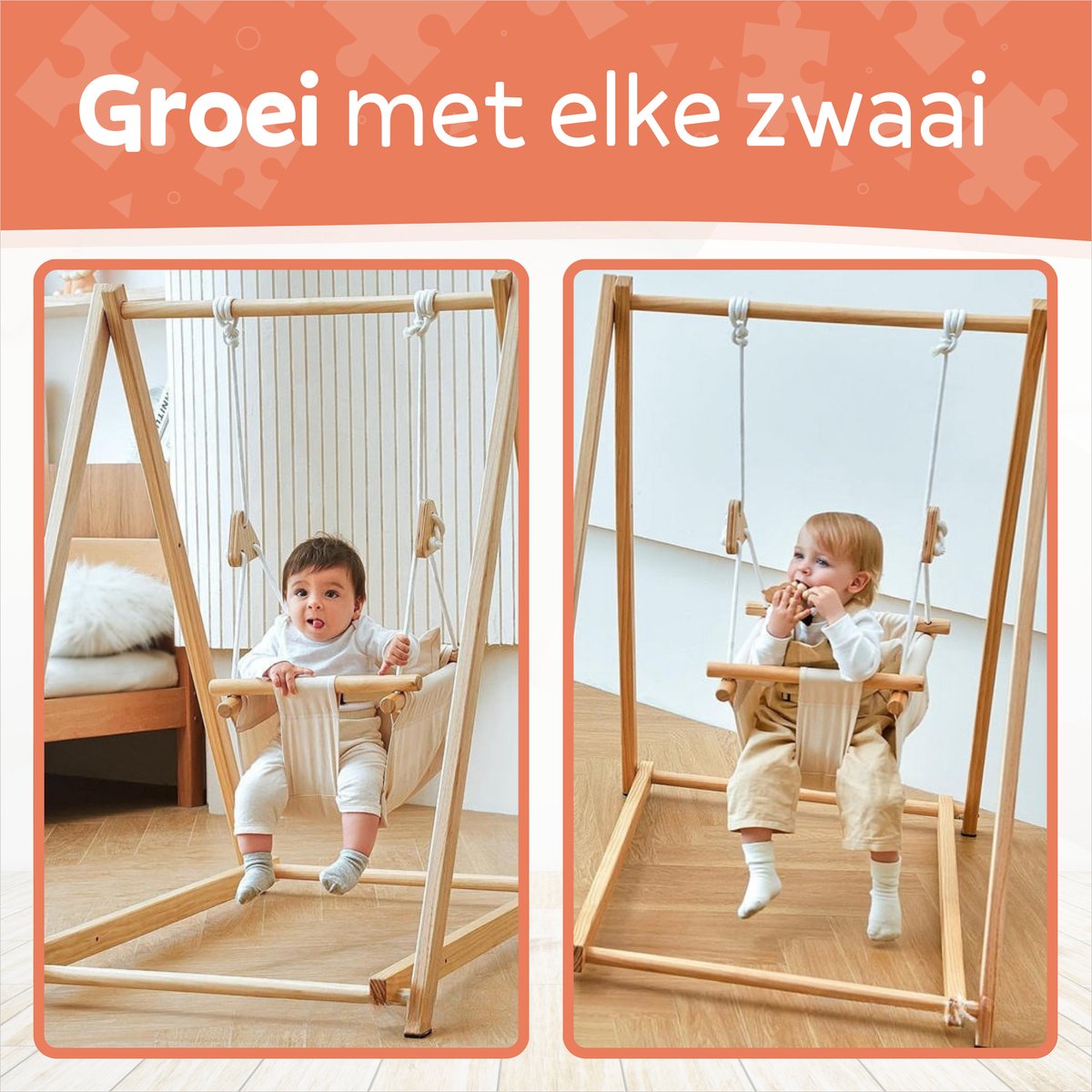 Houten Babyschommel - Met Schommelstoel - 6 tot 36 maanden - Inklapbaar - Baby Swing - Baby - Wipstoel Baby - Baby Zitje - Dennenhout - Houten Speelgoed – foto 5