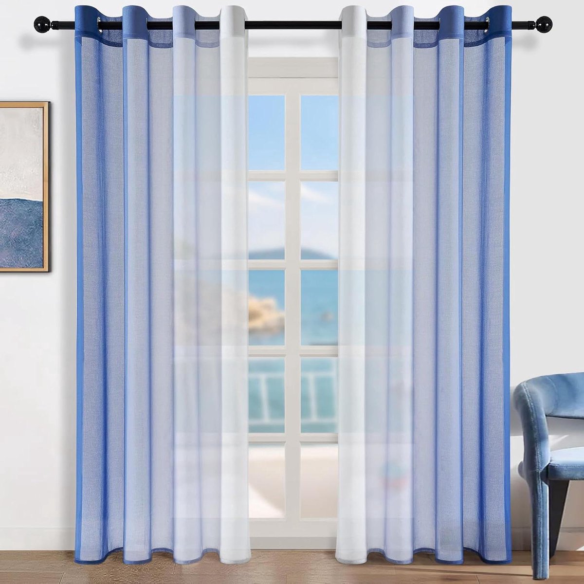 Gordijnen met Ingestanste Ringen - Decoratie voor Kinderkamer - Set van 2 - Blauw