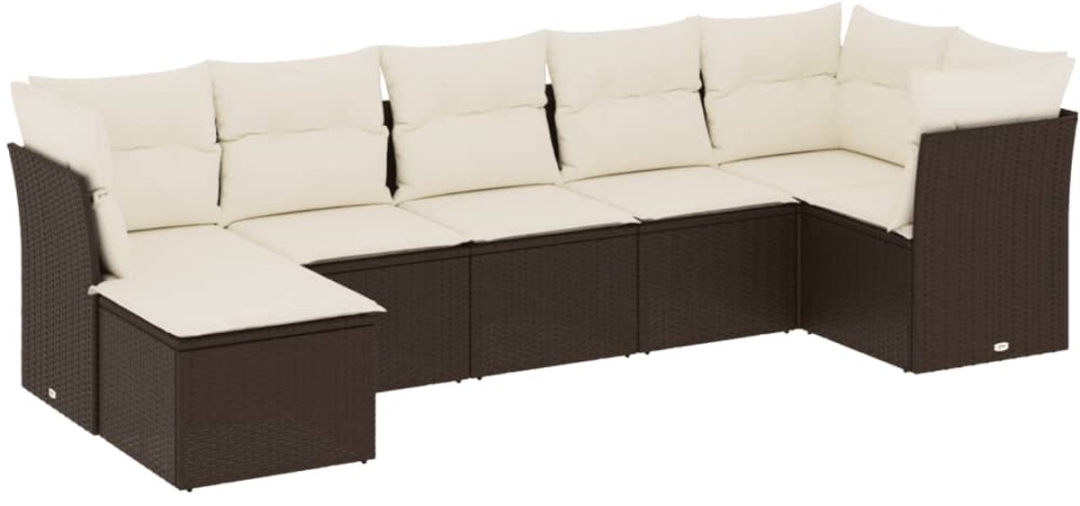 The Living Store 7-delige Loungeset met kussens poly rattan bruin - Loungeset - Lounge Set - Tuinlounge - Buitentijnen - Loungebank