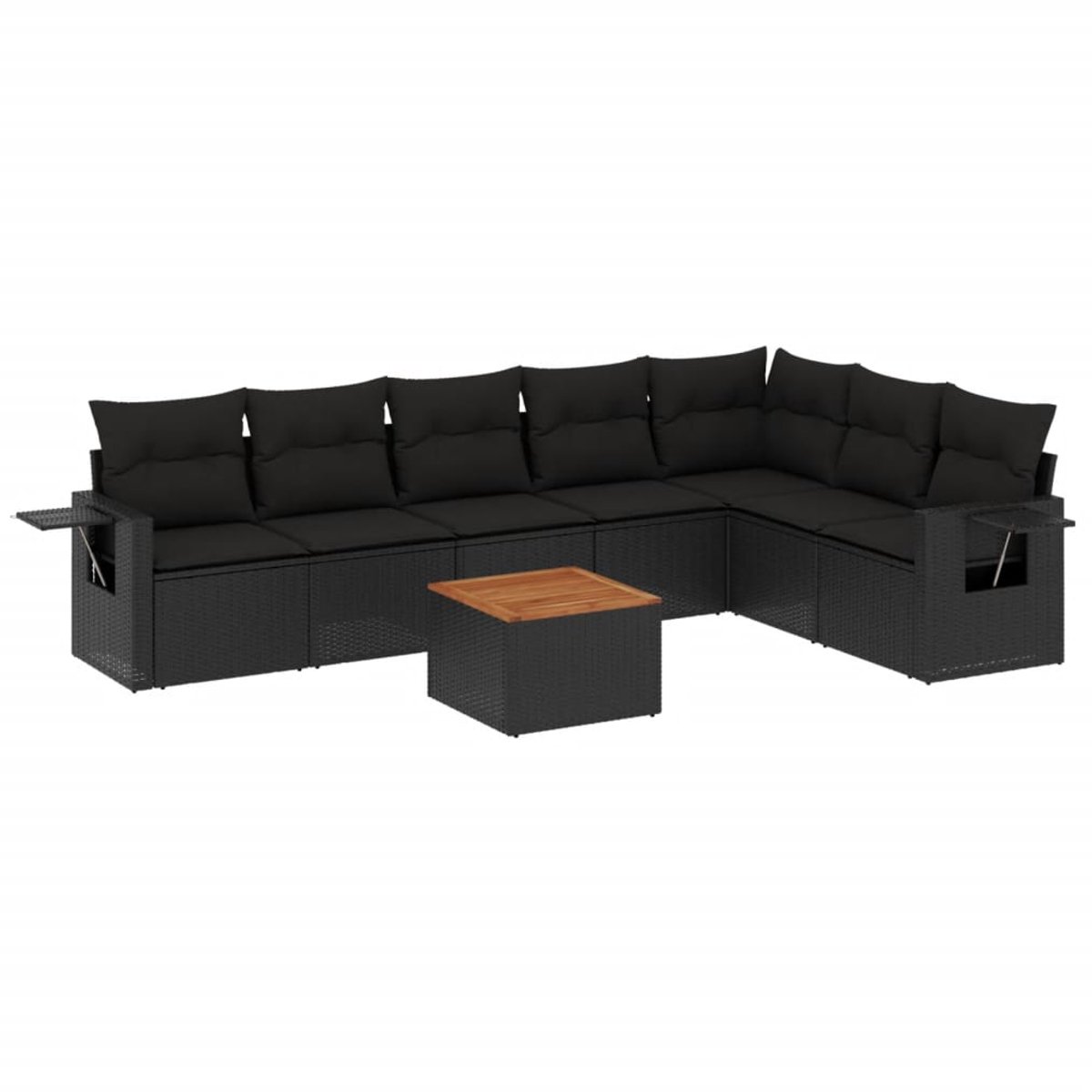 The Living Store 8-delige Loungeset met kussens poly rattan zwart - Tuinlounge Set - Lounge Set - Buitendecoratie - Buitenbank - Loungebank