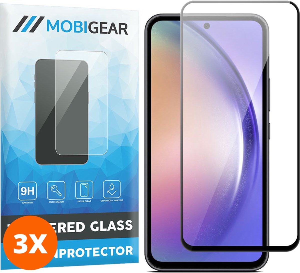Mobigear Screenprotector geschikt voor Samsung Galaxy A54 Glazen | Mobigear Premium Screenprotector - Case Friendly - Zwart (3-Pack)