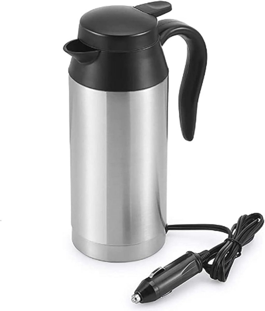 Draagbare 12V Elektrische Waterkoker - 750ml Roestvrij Staal Thermoskan voor Auto