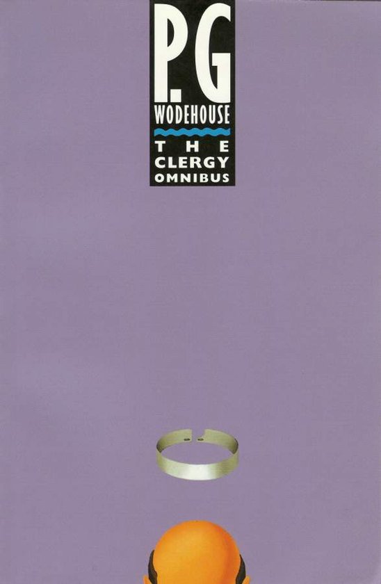 Boek 'P.G. WODEHOUSE THE CLERGY OMNIBUS' met een paarse achtergrond, een zilveren band en een oranje bol aan de onderkant.