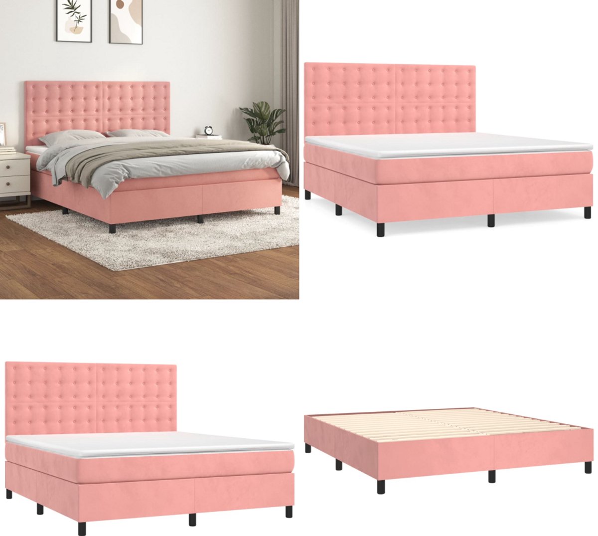 vidaXL Boxspring met matras fluweel roze 180x200 cm - Boxspring - Boxsprings - Bed - Slaapmeubel