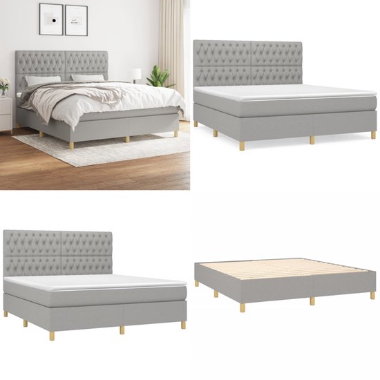 vidaXL Boxspring avec matelas Tissu Gris clair 180x200 cm - Boxspring - Sommiers - Lit - Meubles de couchage