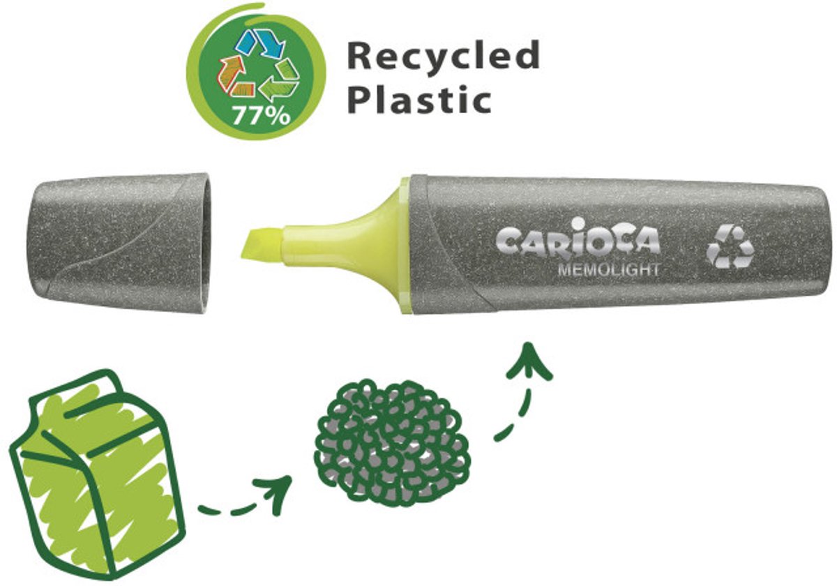 Carioca Memolight markeerstift 4 stuk(s) Beitelvormige punt Groen, Oranje, Roze, Geel