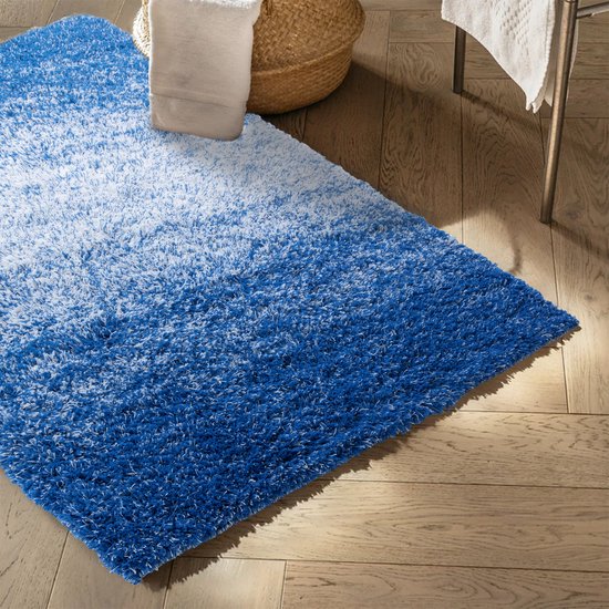 Tapis de Badmat Casa Pura - Wave - Antidérapant et Séchage Rapide - Blauw/ Wit - 70 x 100 cm