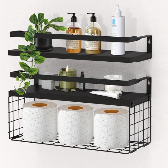 Mendler Wandplank HWC-A80, industrieel design, echt hout, 60 x 66 x 12 cm
