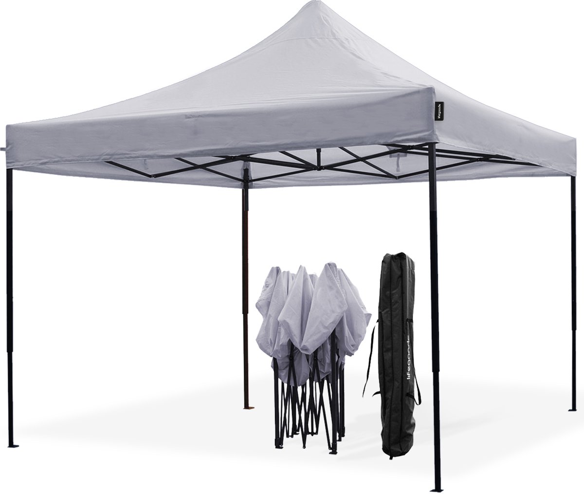 Bol.com LifeGoods Partytent - Opvouwbaar - 3x3 m - Easy Up - Paviljoen - Waterdicht - Draagtas met Wieltjes - Donkergrijs aanbieding