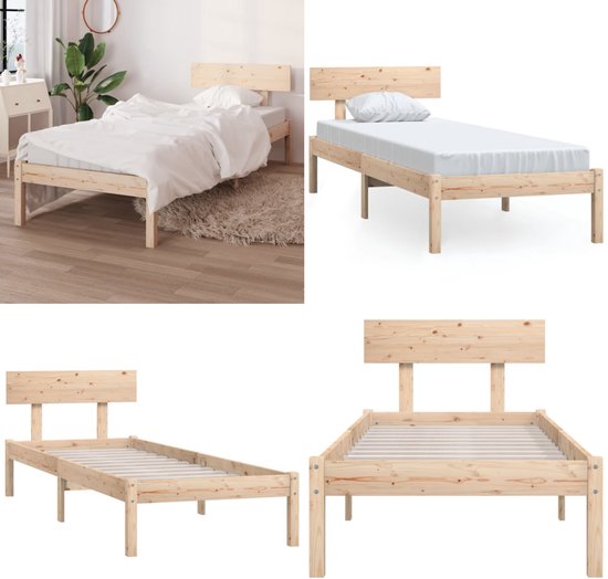 vidaXL Bedframe massief grenenhout wit 75x190 cm, eenpersoonsbed, bedombouw, ledikanten, bed, ledikant, houten bedframe, eenpersoonsbedden, bedden