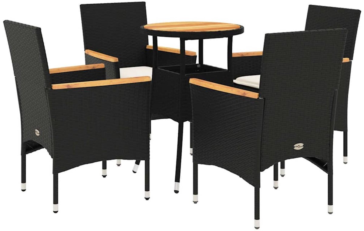The Living Store 5-delige Loungeset met kussens poly rattan en acaciahout zwart - Tuinset - Lounge Set - Eetkamerset - Buis Meubel - Outdoor Furniture