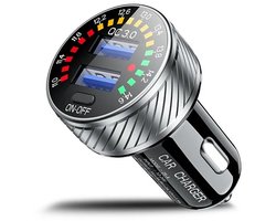 DrPhone QC14 – 36W QC3.0 Dubbele Autolader - 12V/24V - Dual USB - LED Voltmeter - AAN/UIT Schakelaar - Snel Opladen - Hittebestendig - Beveiligd tegen Oververhitting & Kortsluiting - Zilver