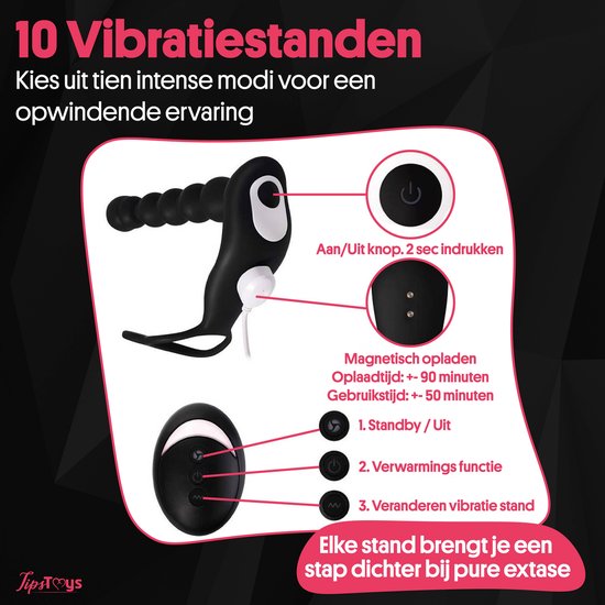 TipsToys® Prostaat Vibrator - Vibrerende Anaal Stimulator met Cockring - Sekspeeltjes voor Koppels - Sextoys Mannen - Afstandsbediening