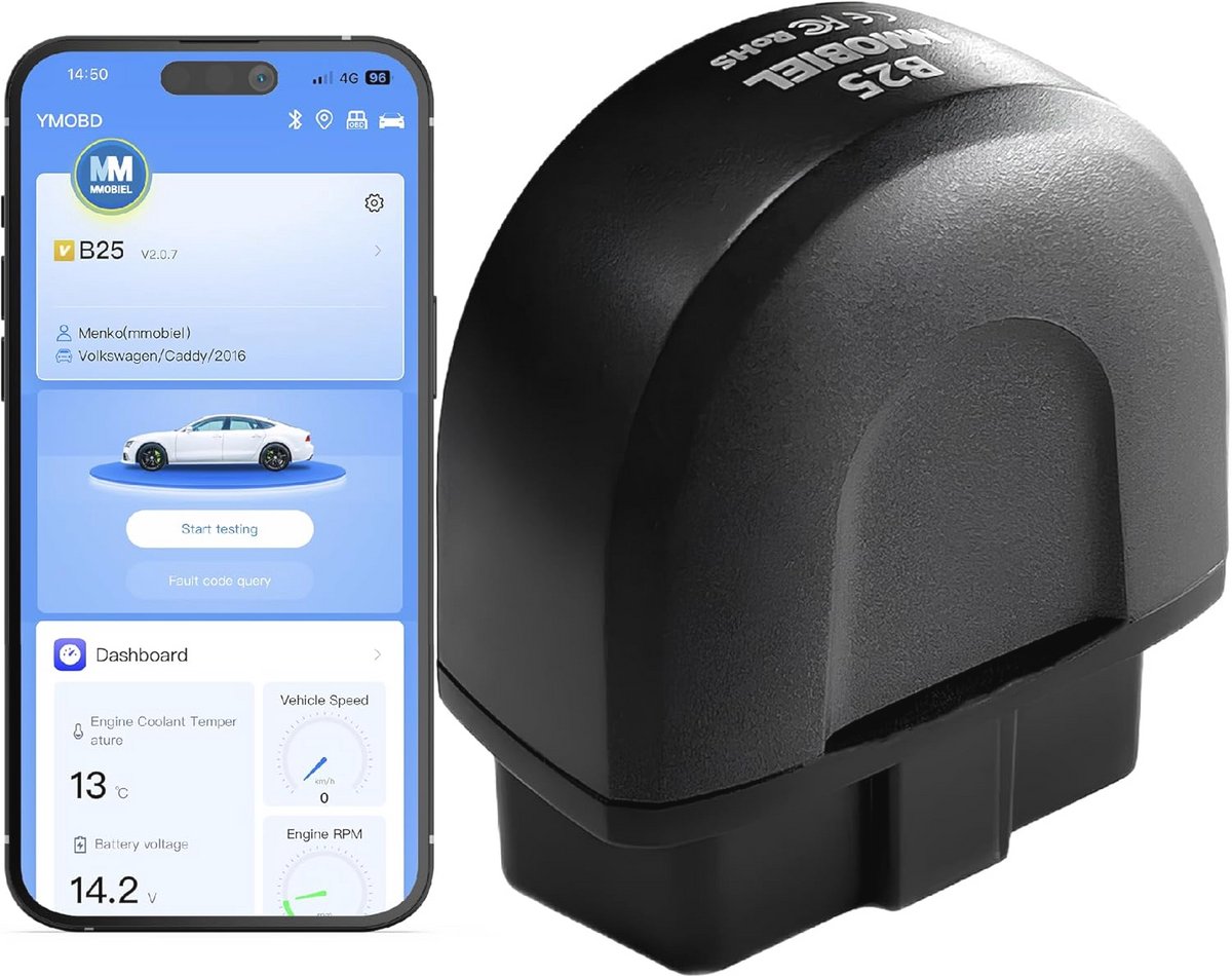 Diagnostische OBD2 Scanner Bluetooth voor Auto's - Lees en Wis Foutcodes, Draadloze Auto Reader met Live Data