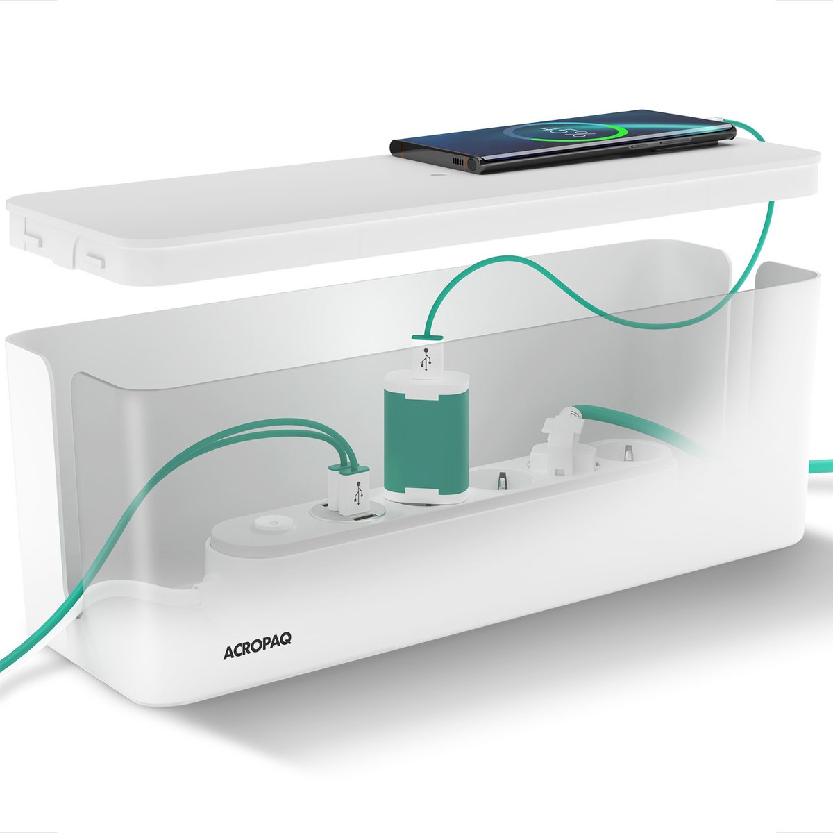 ACROPAQ Kabelbox – Groot (40,6 x 13,4 x 15,6 cm), Kunststof, Anti-slip, Wit – Kabelbox voor snoeren wegwerken, Cablebox, Kabelopbergdoos