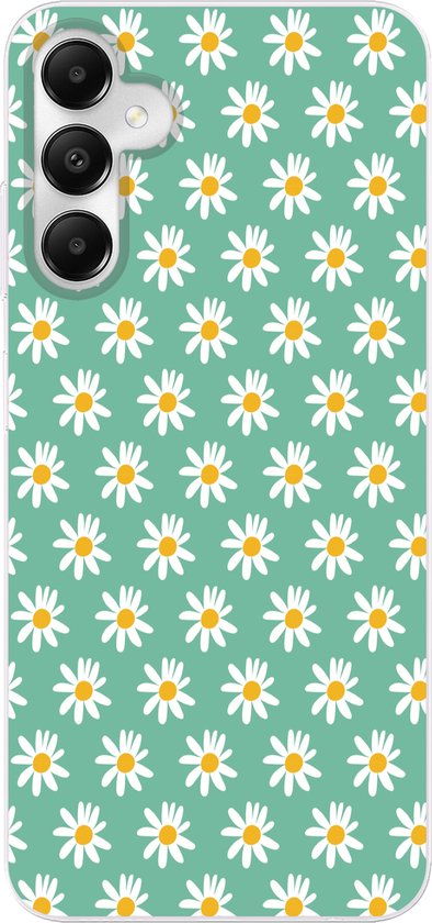 Coque de téléphone compatible avec Samsung Galaxy A05s - Motif marguerites - Vert - Fleurs - Coque en Siliconen