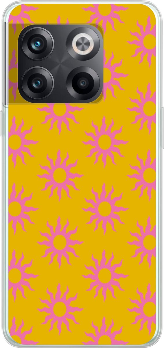 Telefoonhoesje Geschikt voor OnePlus 10T hoesje - Zonnen - Roze - Geel - Zomer - Siliconen Telefoonhoesje Telefoonhoesje