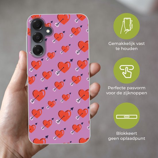 Coque de téléphone compatible avec Samsung Galaxy A16 - Motif Hartjes - Rouge - Violet - Imprimé - Amour - Coque en Siliconen