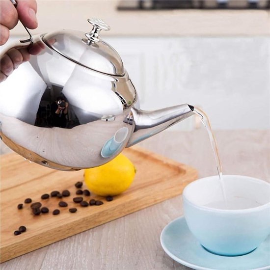 Roestvrijstalen theepot, inductiekookplaat, koffiepot met hittebestendig handvat, waterketel voor keuken, cafetaria, hotel, restaurant en kantoor (1,2 liter
